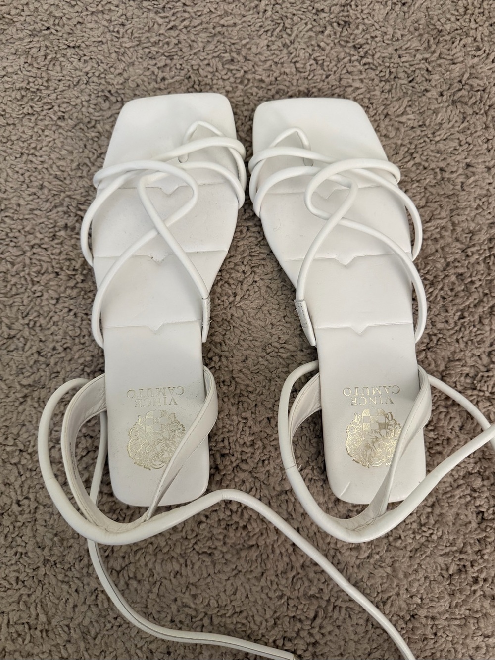 Vince Camuto White Lace-Up Strappy Square-Toe Sandals